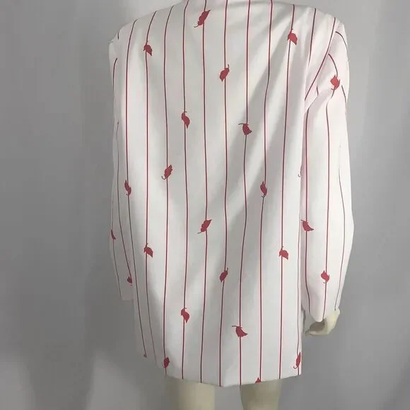 Vintage Tan Jay White Cherry Red Striped Blazer Jacket Women’s Size 18 - Picture 5 of 13